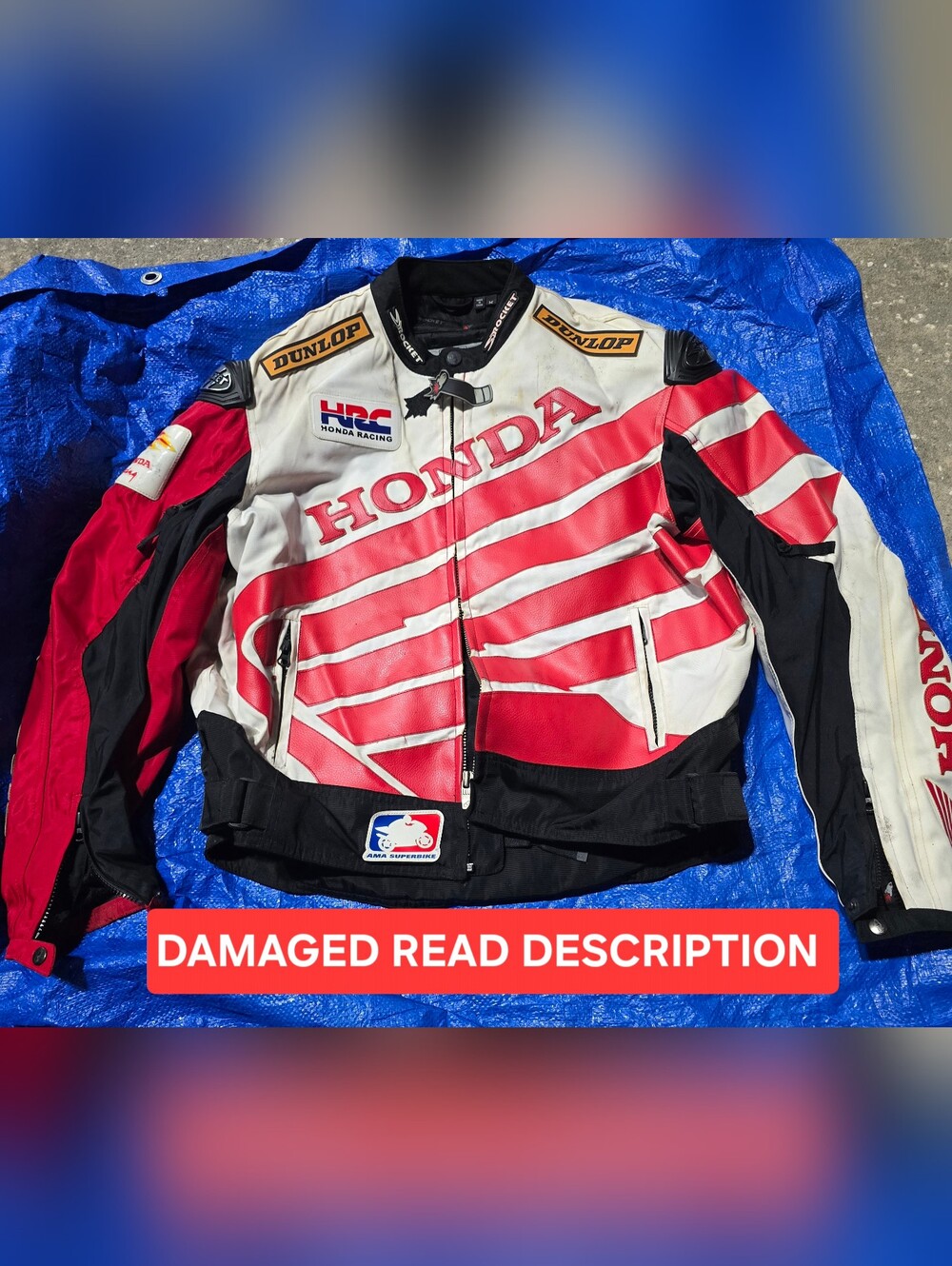 Joe Rocket Honda HRC motorcycle  Jacket Size M DAMAGED SEE DESCRIPTION/PHOTOS